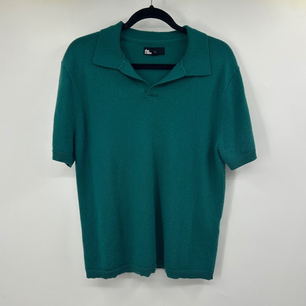 The Commons Mens 100% Cashmere Short Sleeve Polo Shirt Teal Green Large